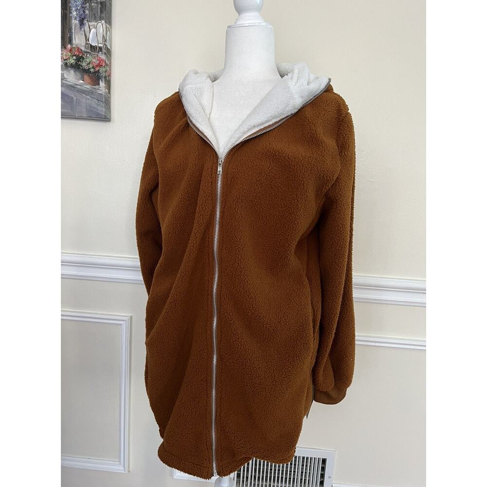 Forgotten Grace Hooded Soft Fuzzy Zip Up Jacket size XL brown color A003025 - Picture 2 of 9